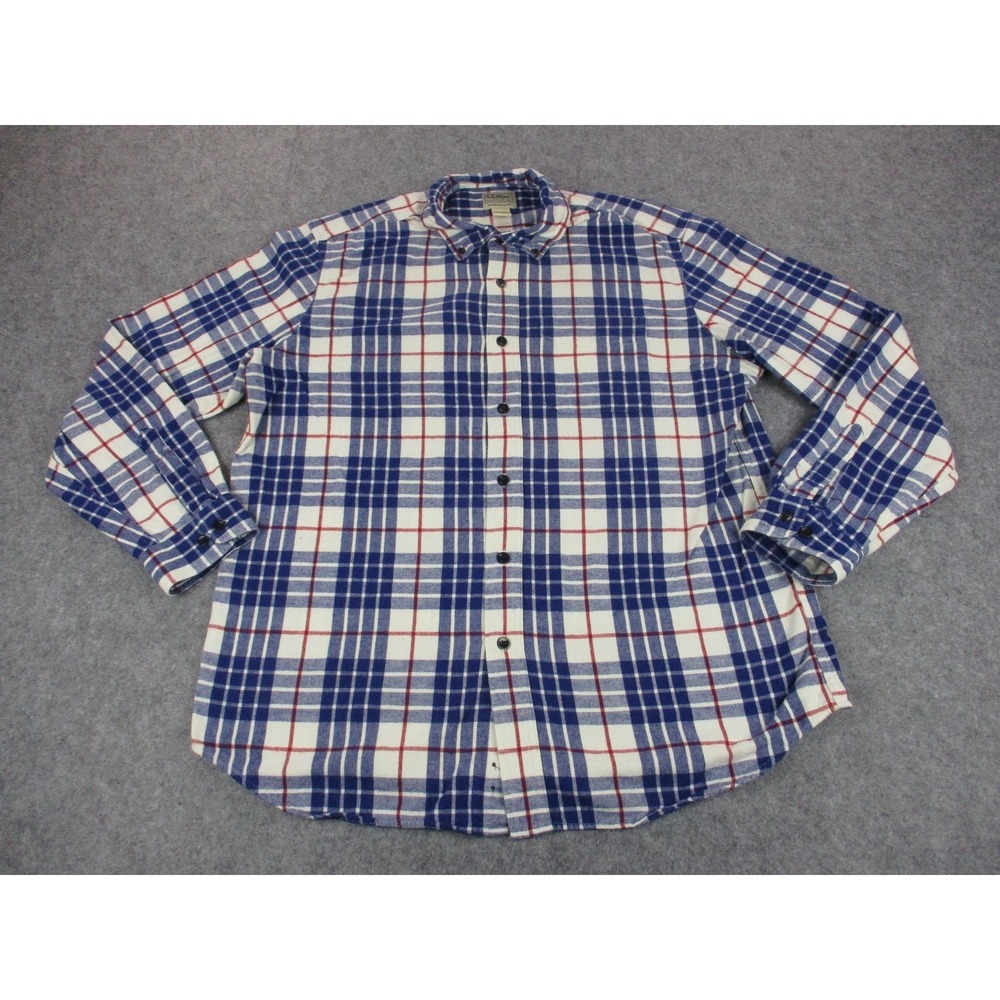 LL Bean Shirt Mens Large Blue Plaid Flannel Button Up Traditional Fit Hiking
